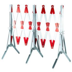 SCHERENGITTER ALU 3M HIP R2 Aus Aluminium rot/weiss mit Streifen in 3M Scotchlite, HIP R2offen 500 cm, Füsse klappbar, geschlossen 94 x 34 x 12 cm, im Karton verpackt