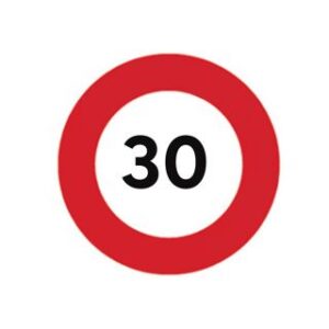 Signal 2.30 Höchstgeschwindigkeit: 30 km/h Grösse mm: ø 600 x 2, Reflexionsklasse: R2